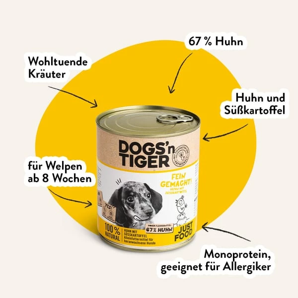 Dogs’n Tiger Dogs'n Tiger Fein Gemacht Junior Nassfutter Huhn – Bild 2