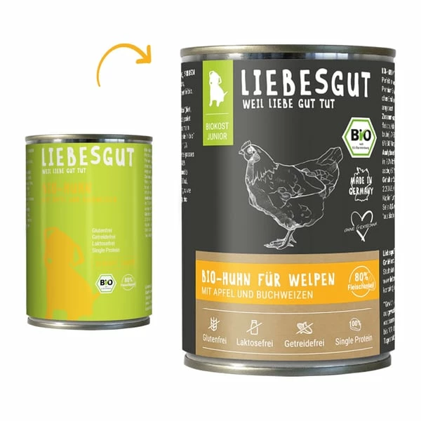 Liebesgut Biokost Junior Hund Mit Huhn, Apfel Und Buchweizen