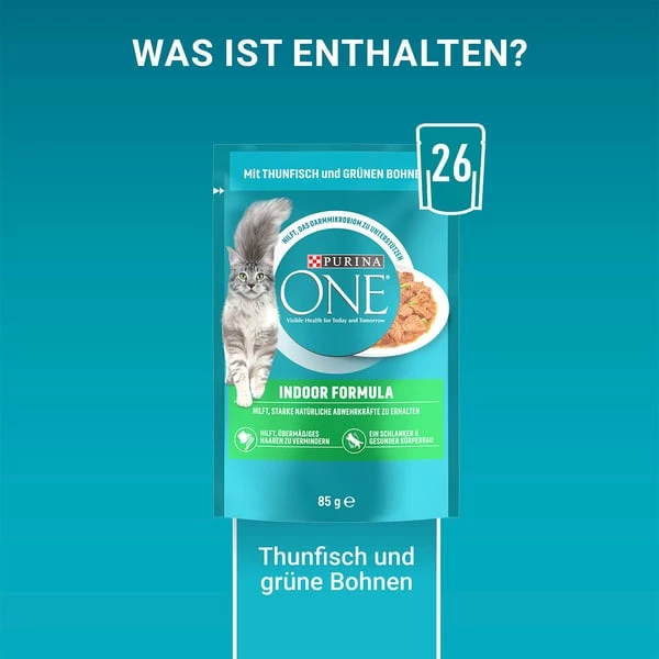 PURINA ONE INDOOR FORMULA In Sauce Thunfisch 26x85g – Bild 2